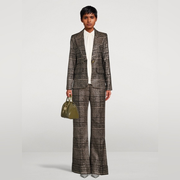 Smythe Pants - Smythe Black Gold Plaid Metallic high rise wide leg flare trouser academia 4
